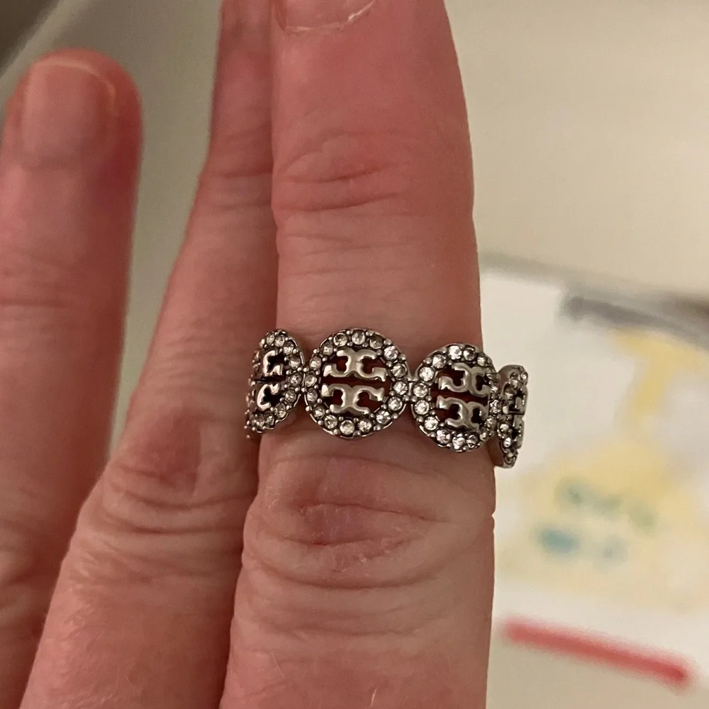 Tory Burch Silver Logo Ring size 6 - Picture 2 of 2